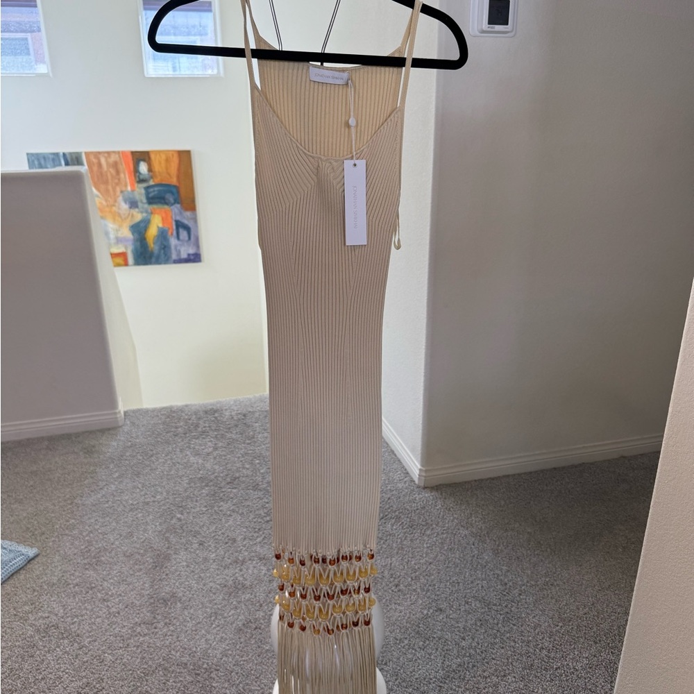 Jonathan Simkhai Cream Maxi Dress with Fringe Detail